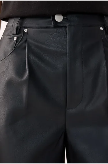 Barrel Leg Faux Leather Pants