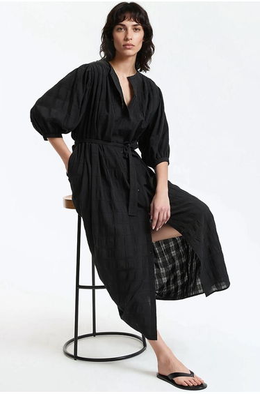 Belted Maxi Dress with Puffed Sleeves