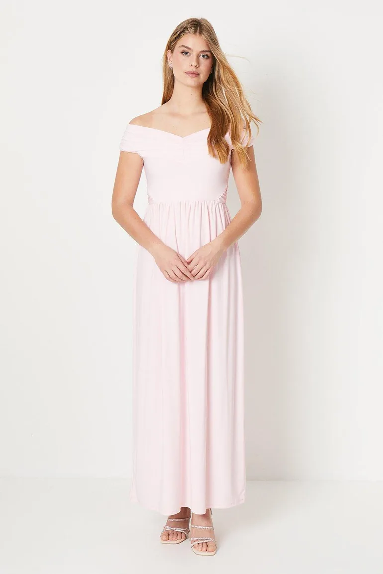 Shop Debut London by Coast Bardot Pleated Jersey Bridesmaids Dress - blush Online in Kuwait Shop Debut London by Coast Bardot Pleated Jersey Bridesmaids Dress - blush Online in Kuwait