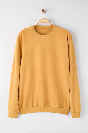 Mustard Regular/Normal Cut Fleece Crew Neck Sweatshirt