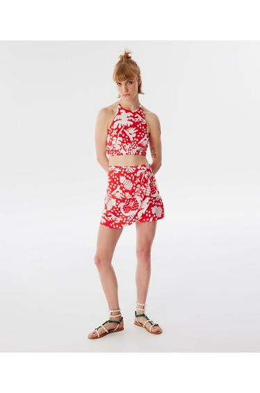 Tie-back patterned blouse