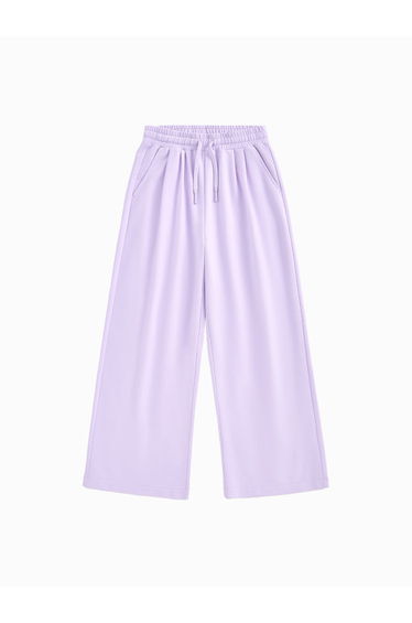 Girls' Flowy Wide-Cut Sweatpants - Solid Color With Pockets And Elastic Waist