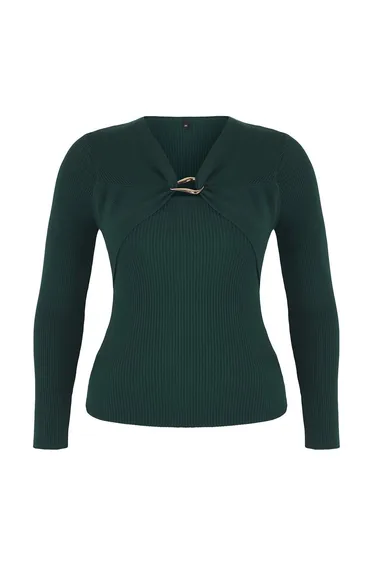 سويتر محبوك مضلع بإكسسوار - أخضر