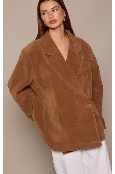 Tan Suede Boxy Asymmetric Blazer
