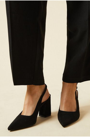 Wide Fit Ellens Pointed Block Heel Slingback Court Shoes