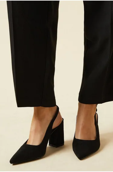 Wide Fit Ellens Pointed Block Heel Slingback Court Shoes