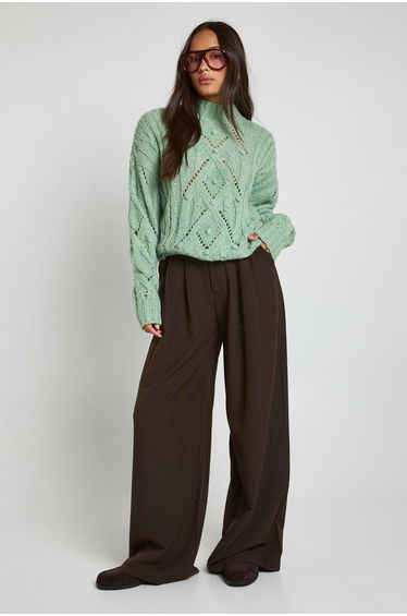 Soft Knit Cable High Neck Jumper - green