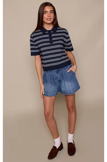 تيشيرت بريتي ليتل ثينق متعدد الالوان بطبعة مخططة محبوك بأكمام متوسطة الطول