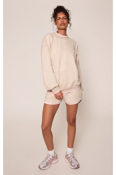 Oatmeal Marl Contrast Edge Graphic Sweatshirt