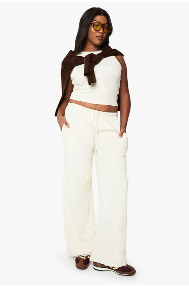 Plus Racer Rib Vest And Trouser Basic Co-Ord - ecru