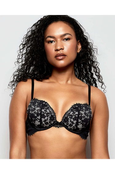 Lace Push Up Bra in Black and Pink