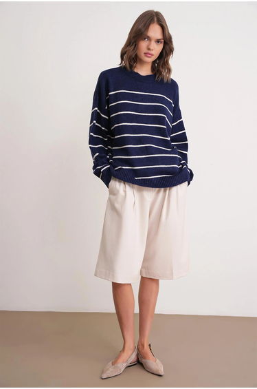 Mixray Striped Knit Pullover Sweater