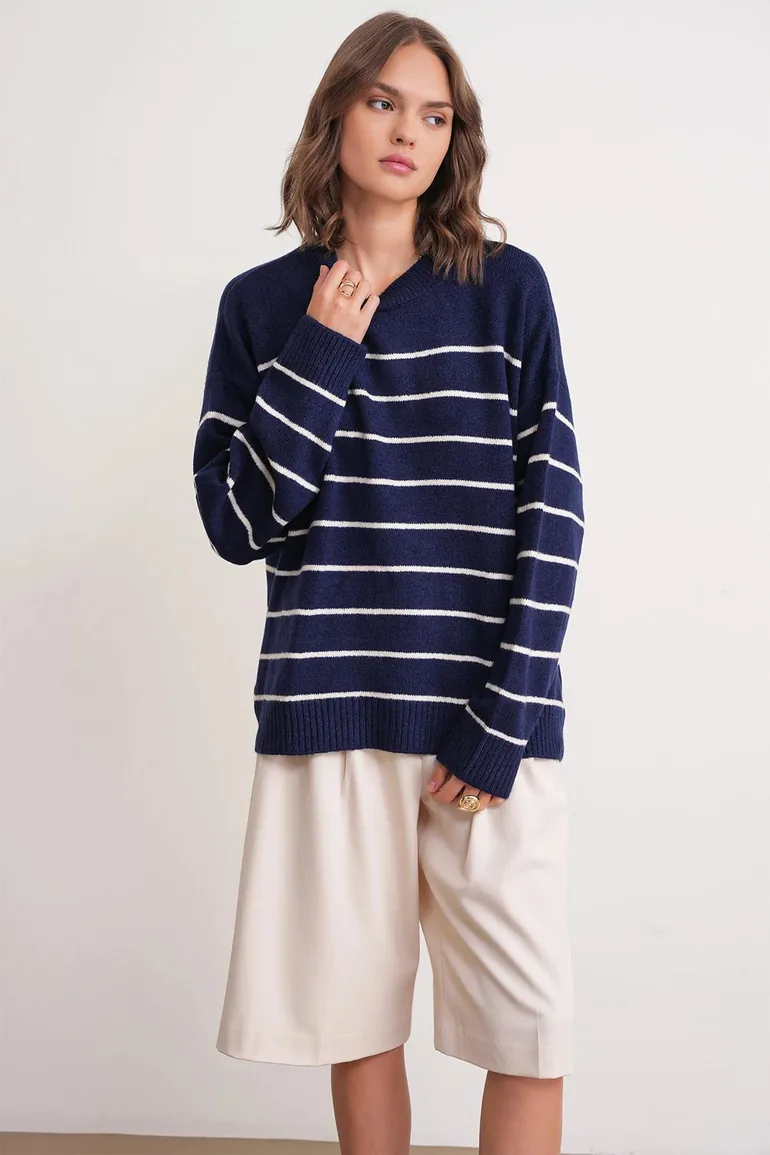 Mixray Striped Knit Pullover Sweater - 1