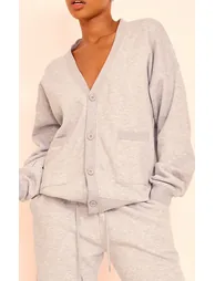 Grey Marl Button Front Pocket Sweat Cardigan - 3