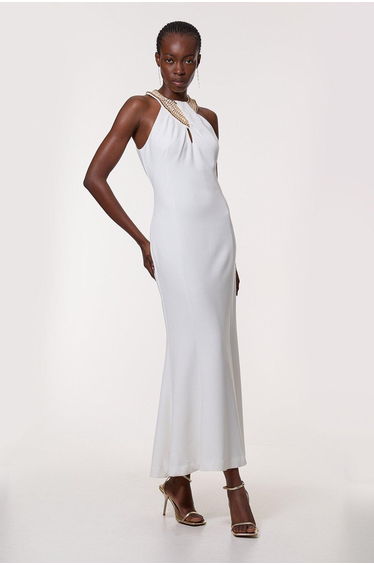 Enamel Chain Detail Halter Maxi Dress