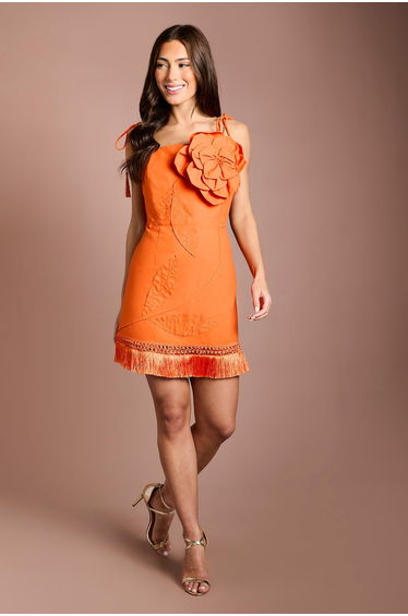3D Corsage Linen Mini Dress
