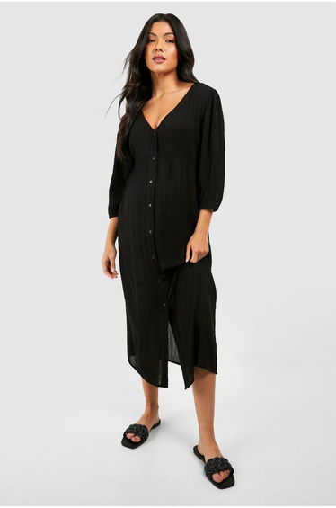 Maternity Cheesecloth Button Down Dress - black