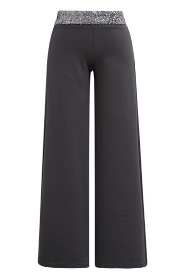 Sequin Accented Waist Straight-Leg Pants in Smoke
