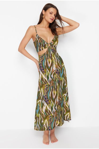 Abstract Patterned Maxi Woven Cut Out/Window Beach Dress