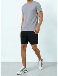 Men Solid Round Neck T-Shirt and Shorts Co-Ords - 1