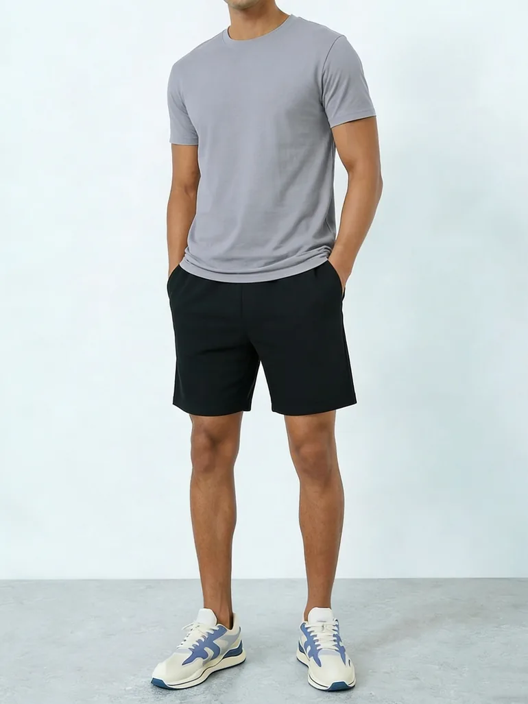 Men Solid Round Neck T-Shirt and Shorts Co-Ords