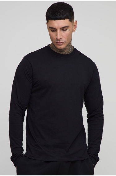 Tall Regular Fit Long Sleeve Crew Neck T-shirt - black