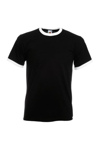 Fruit Of The Loom Mens Ringer Short Sleeve T-Shirt - Black/White
