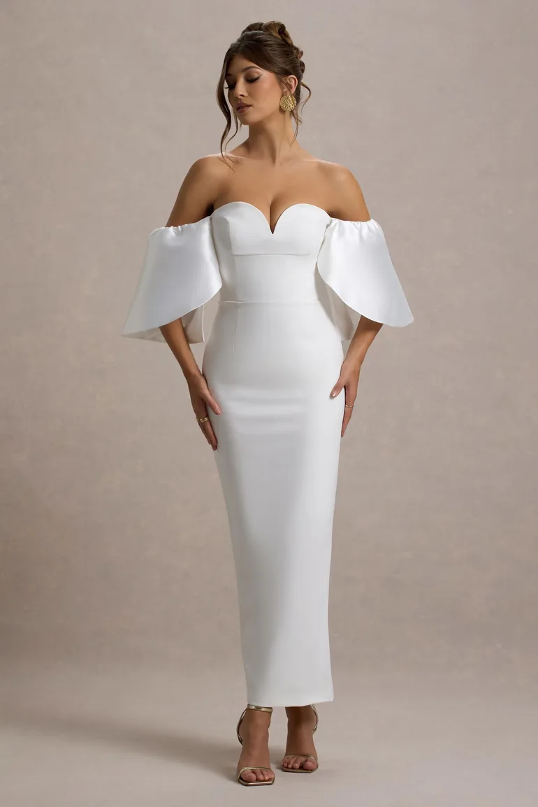 Shop Dalani | White Corset Maxi Dress With Satin Puff Sleeves Club L London  Online in Bahrain