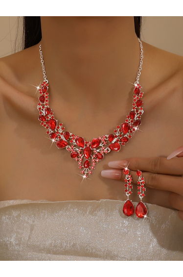 2-Piece Embellished Rhinestone Necklace and Earrings Jewelry Set