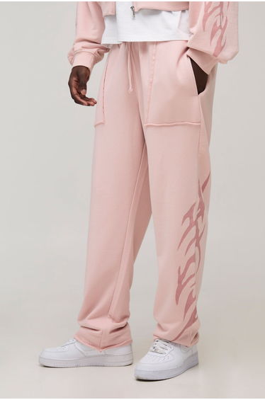 Baggy Fit Tribal Printed Loopback Joggers - pink