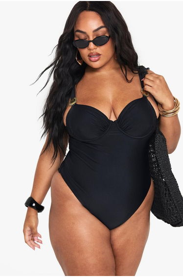 Plus Sunshine Trim Balcony Swimsuit - black