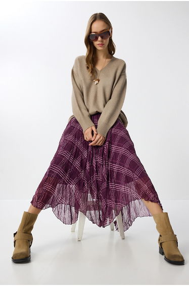 ISTANBUL High Waist Asymmetric Midi Skirt with Zipper
