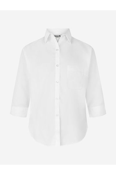 Zeco Girls School 3/4 Button To Neck Blouse in White