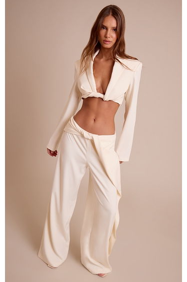 Cream Twist Detail Trousers