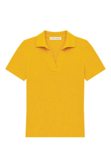 MIXRAY Ribbed Polo Collar Blouse