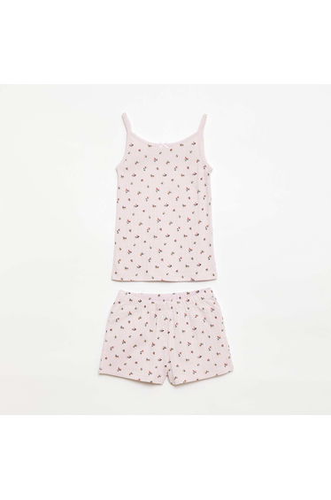 Patterned Tank Top & Shorts Pajama Set - 2 Pieces PURPLE