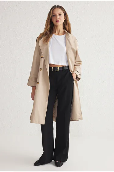 Trench Coat - Beige - Double-breasted