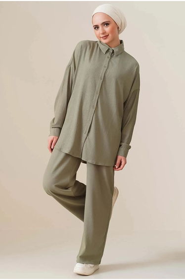 BDART Oversized Textured Two-Piece Coord Set with Shirt Collar