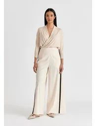 Contrast Trim Wide Leg Trousers