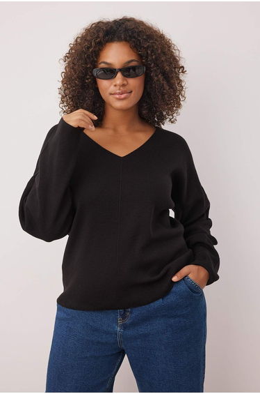 Black V-Neck Thin Knit Sweater