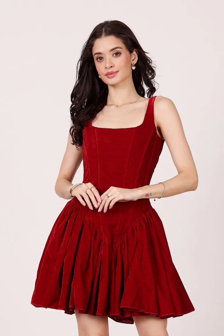 white christmas dresses Scarlett Shimmering Red Corset Mini Dress main image 1
