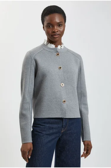 Compact Wool Removable Collar Knitted Button Cardigan