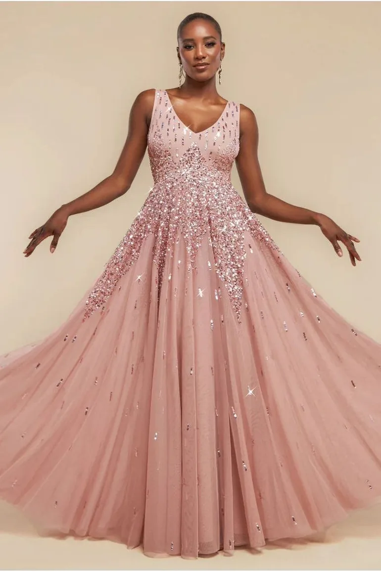 blush pink sequin maxi dress Coast Women's Linear Sequin Embellished Long Sleeve Maxi Dress in Blush | Size: 8