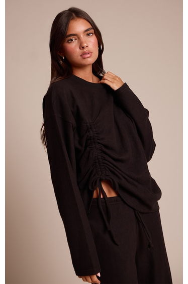 Black Super Soft Ruched Side Top
