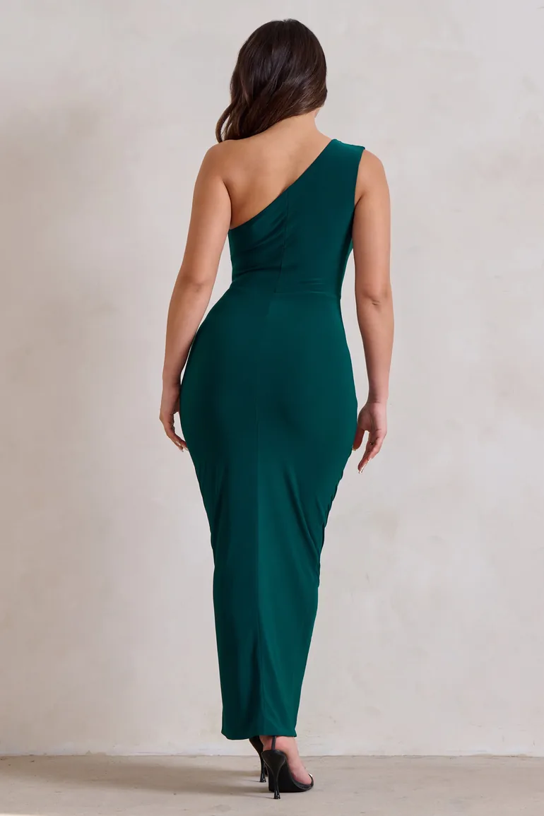 Athena | Bottle Green One Shoulder Maxi Dress - 1