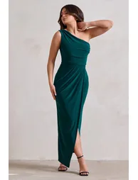 Athena | Bottle Green One Shoulder Maxi Dress