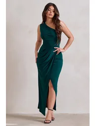 Athena | Bottle Green One Shoulder Maxi Dress - 3