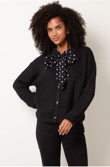 Pussybow Detail Knitted Cardigan