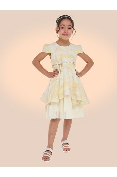 Girls Jacquard Festive Dress with Bow Belt