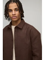 Regular Fit Melton Overshirt - chocolate - 2